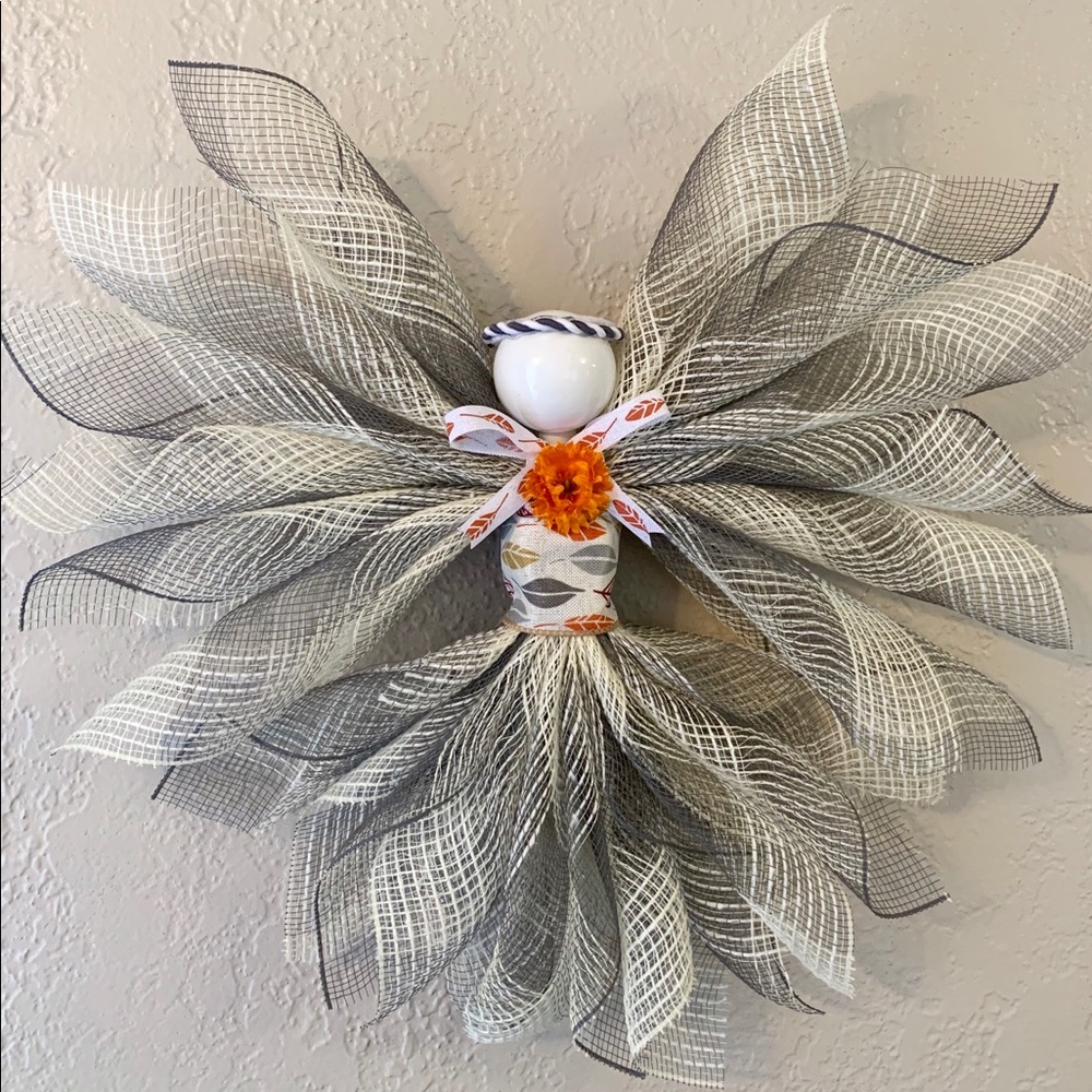 Deco mesh Fall angel, wall hanging, Farmhouse